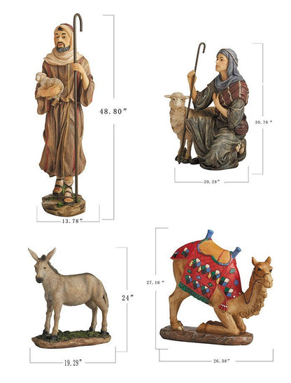 Real Life Outdoor Nativity Two Shepherds Camel & Donkey