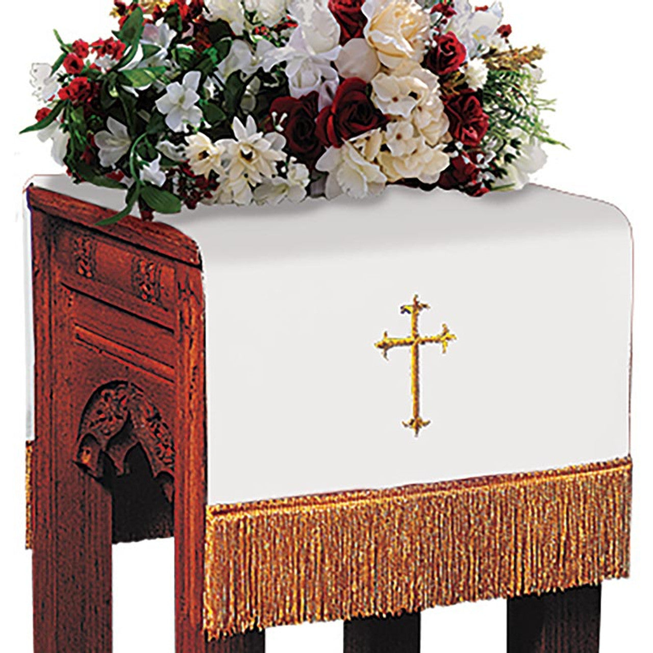 Reversible Fleur-de-Lis Cross Flower Stand Cover - Red/White