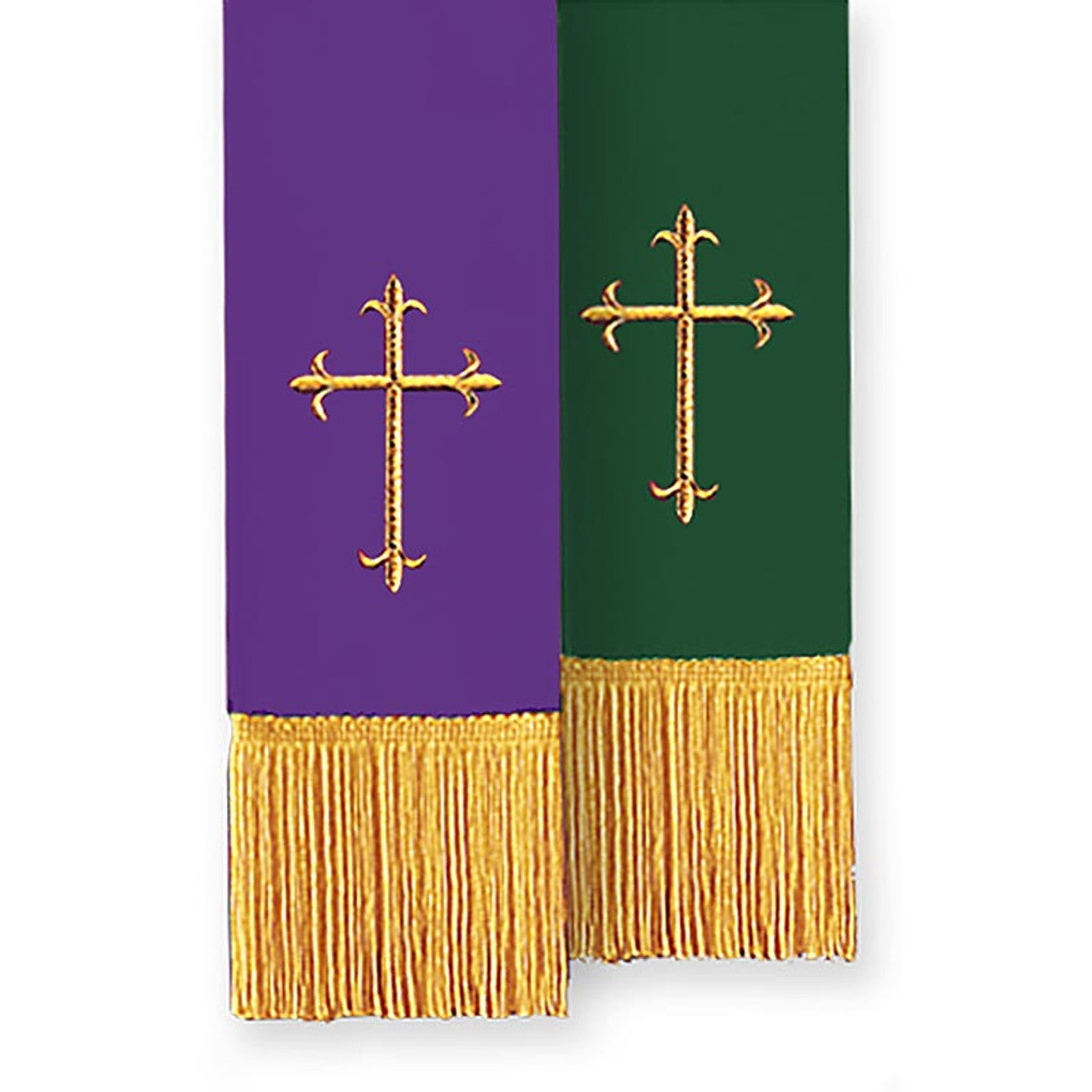 Reversible Fleur-de-Lis Cross Bible Marker - Hunter Green/Purple