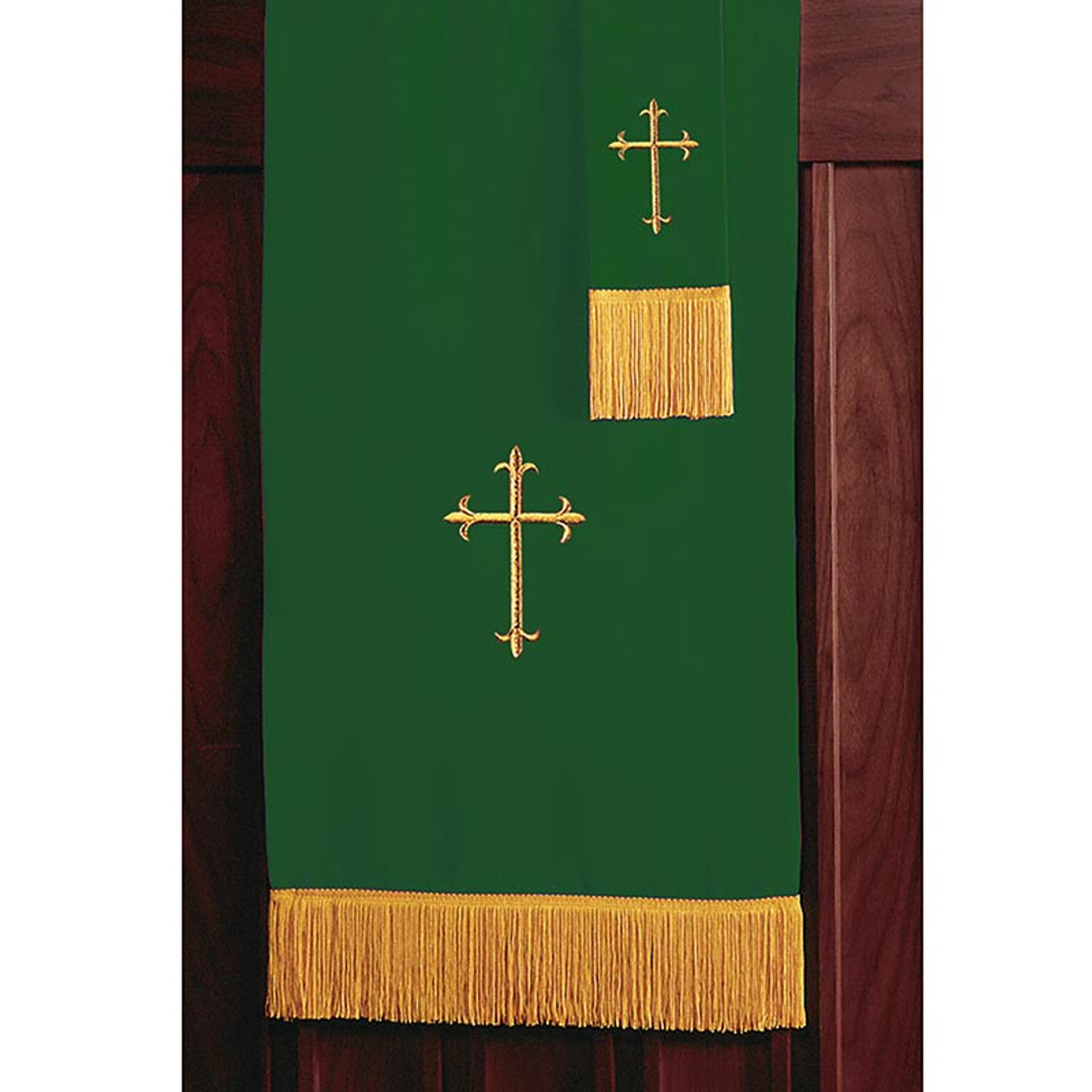 Reversible Fleur-de-Lis Cross Pulpit Scarf - Hunter Green/Purple