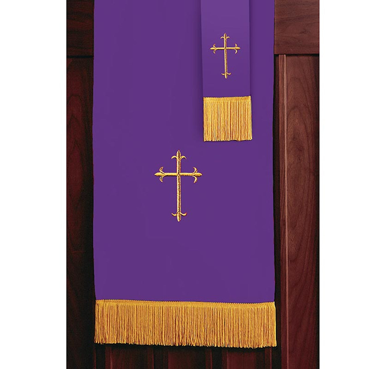 Reversible Fleur-de-Lis Cross Pulpit Scarf - Hunter Green/Purple