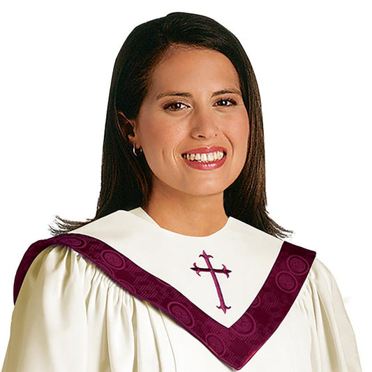 Canterbury Reversible Choir Stole - Linen with Maroon Accent