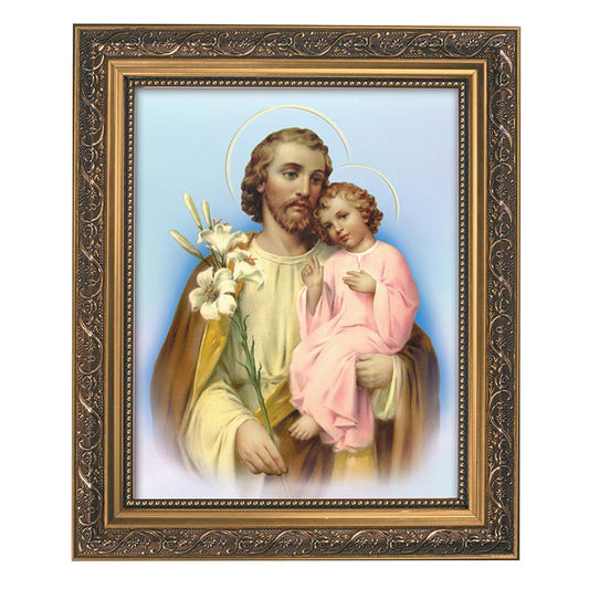 Saint Joseph and Child Gold Tone Framed Print