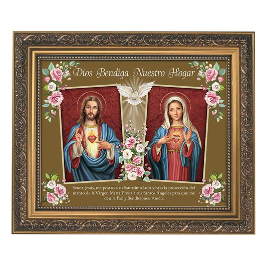 God Bless Our Home Gold Tone Framed Print - Spanish