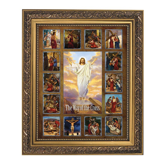 Stations of the Cross Gold Tone Framed Print