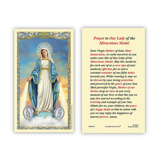 Our Lady of Grace - Miraculous Medal Laminated Holy Card - 25/pk