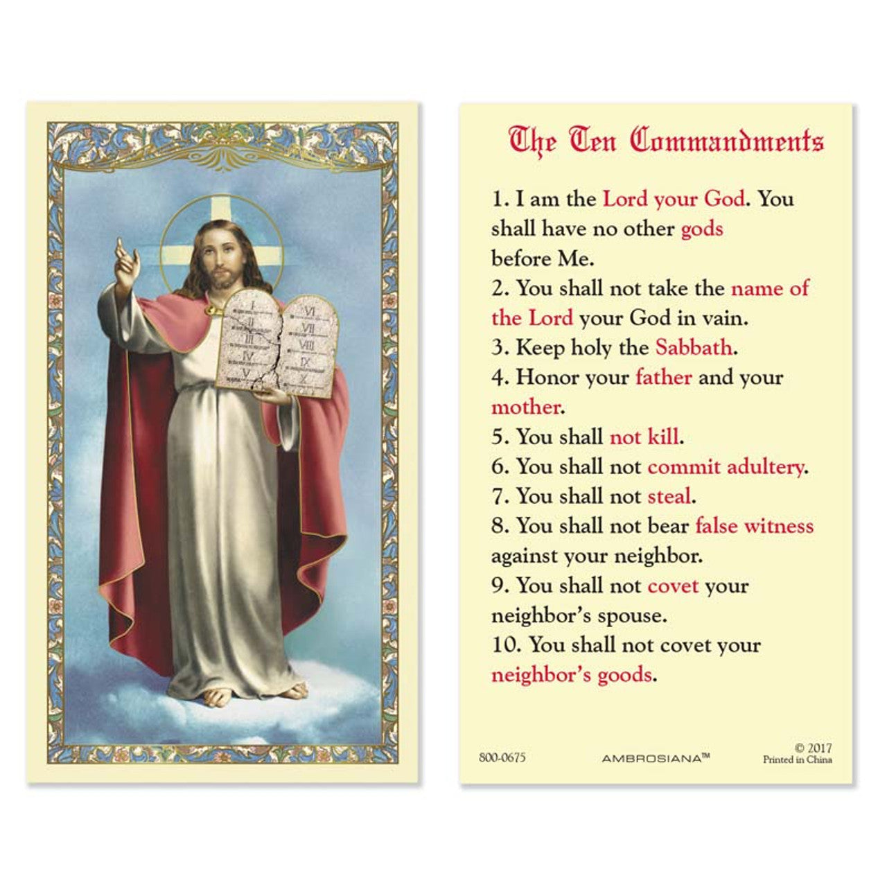 The Ten Commandments Laminated Holy Card - 25/pk