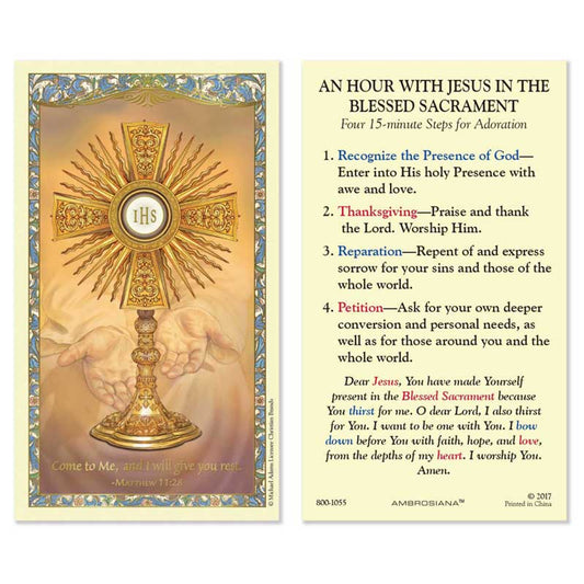 Eucharistic Adoration of the Blessed Sacrament Laminated Holy Card - 25/pk