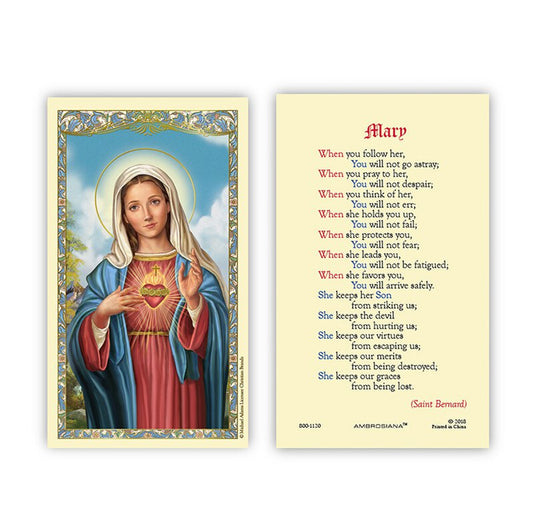 Immaculate Heart of Mary - Mary Prayer Laminated Holy Card - 25/pk