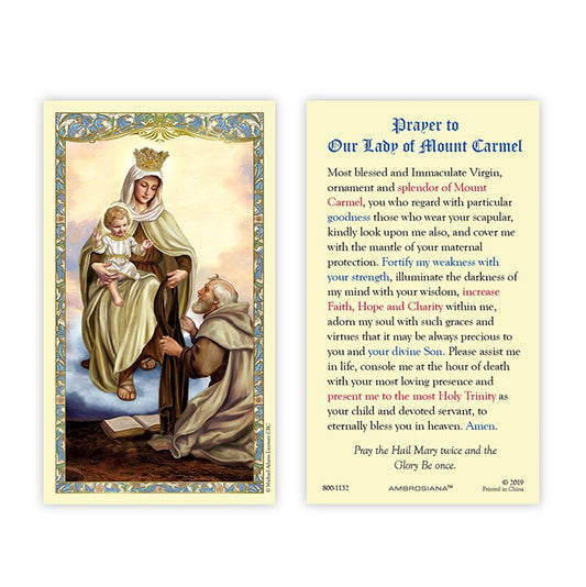 Our Lady of Mount Carmel Laminated Holy Card - 25/pk