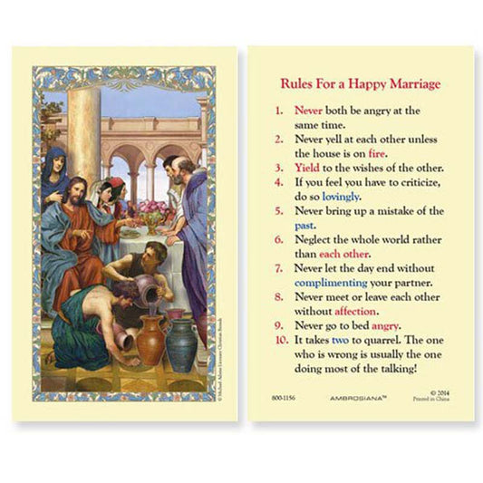 Wedding at Cana (Rules for a Happy Marriage) Laminated Holy Card - 25/pk