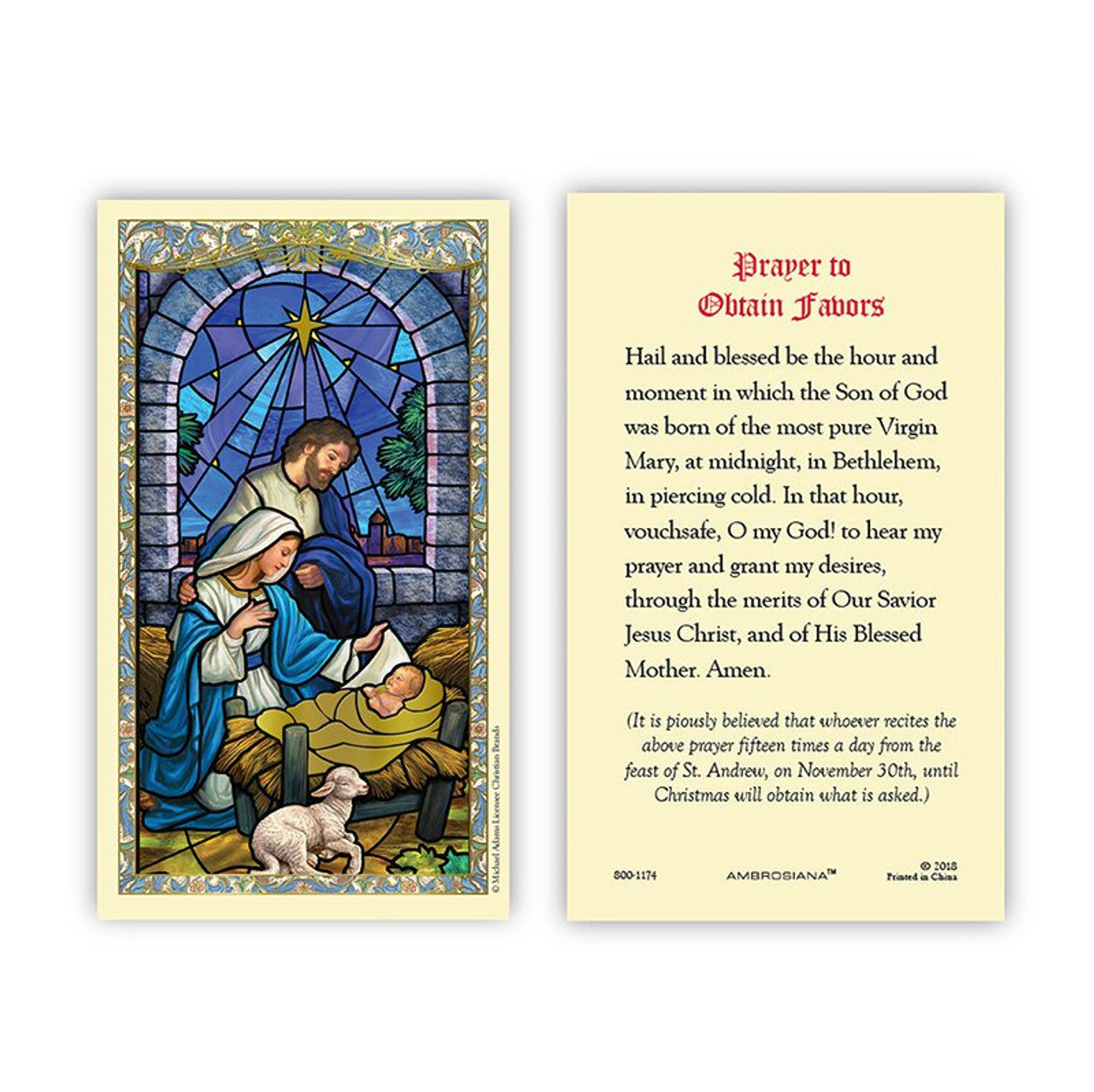 Nativity Prayer to Obtain Favors Laminated Holy Card - 25/pk