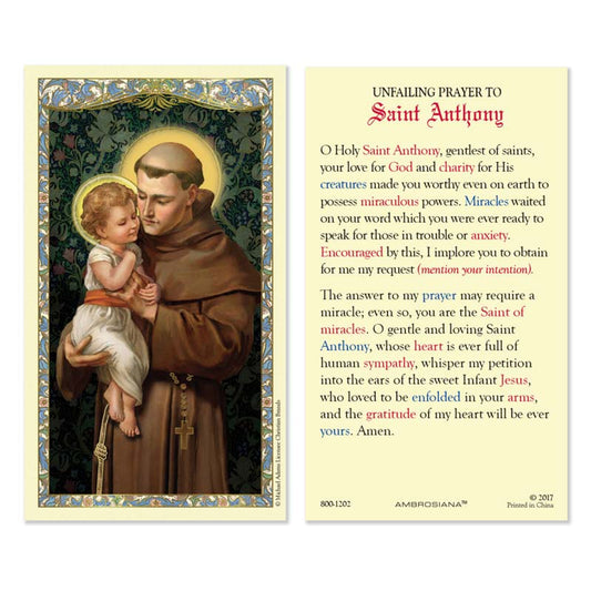 Saint Anthony Unfailing Prayer Laminated Holy Card - 25/pk