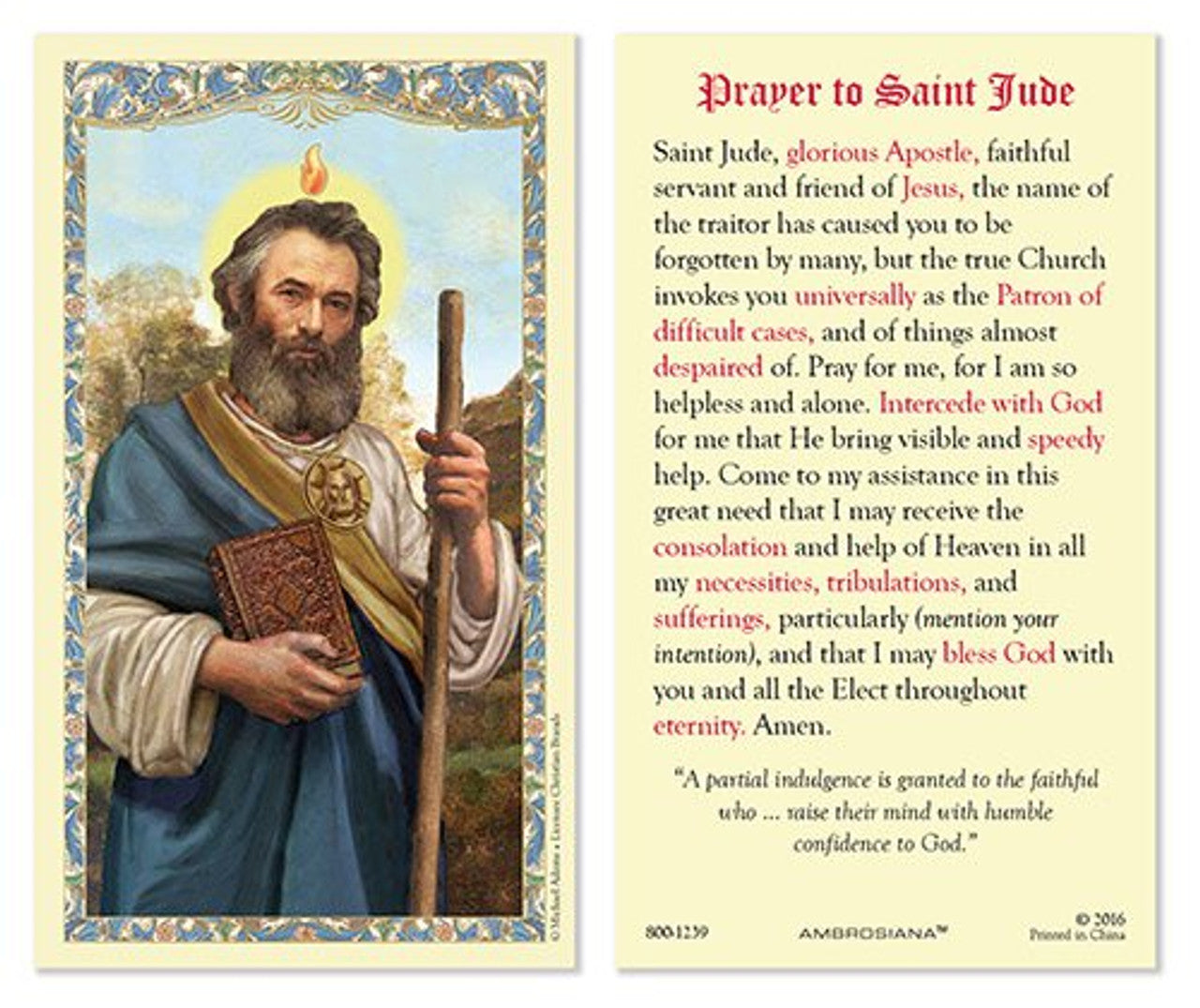 Saint Jude Laminated Holy Card - 25/pk