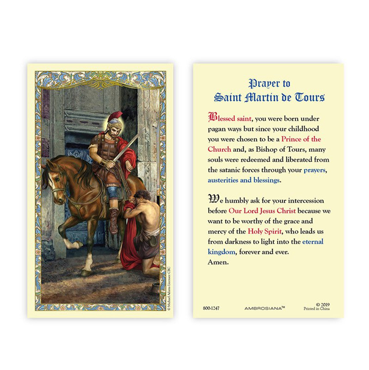 Saint Martin of Tours Laminated Holy Card - 25/pk