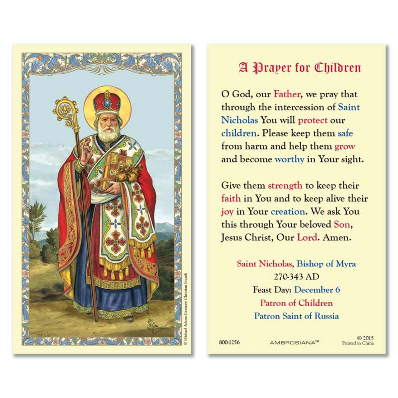 Saint Nicholas Laminated Holy Card - 25/pk