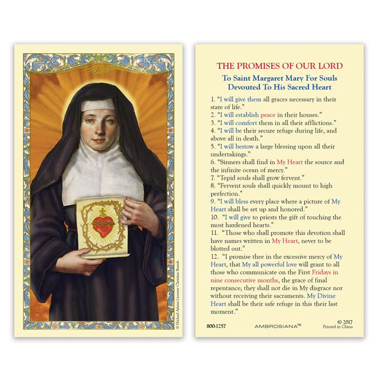 Saint Margaret Mary Alacoque Laminated Holy Card - 25/pk