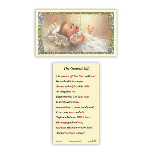 Baptism - The Greatest Gift Laminated Holy Card - 25/pk