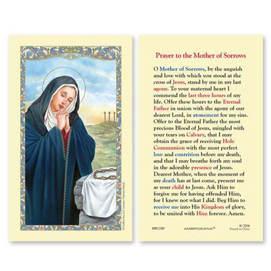 Our Lady of Sorrows (Prayer to the Mother of Sorrow) Laminated Holy Card - 25/pk