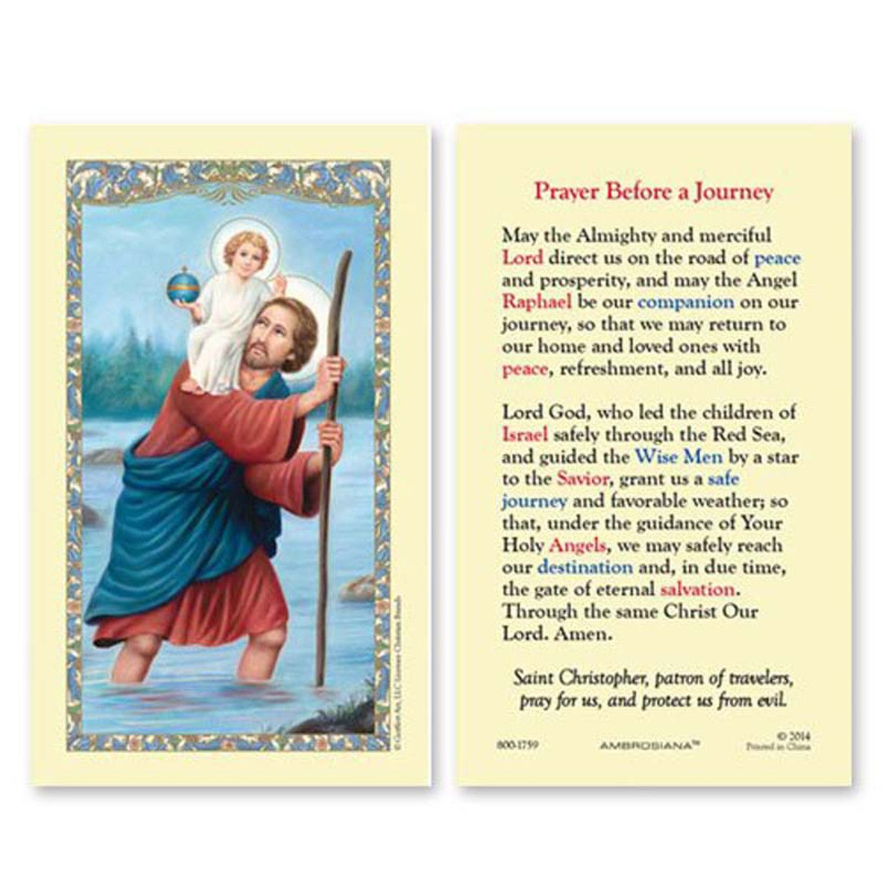 Saint Christopher (Prayer Before a Journey) Laminated Holy Card - 25/pk