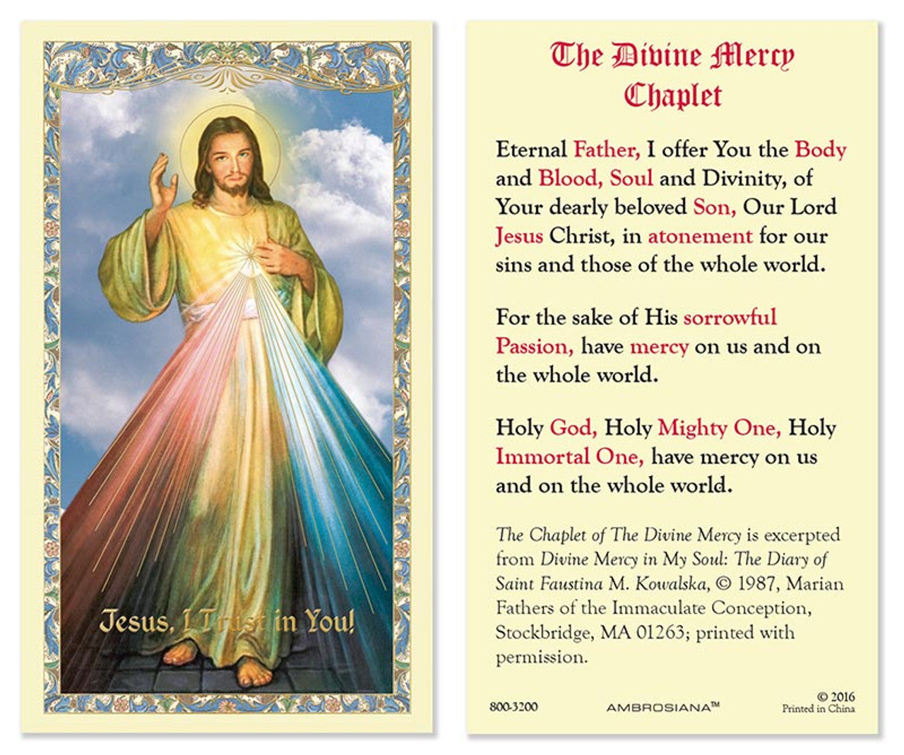 Divine Mercy Laminated Holy Card - 25/pk