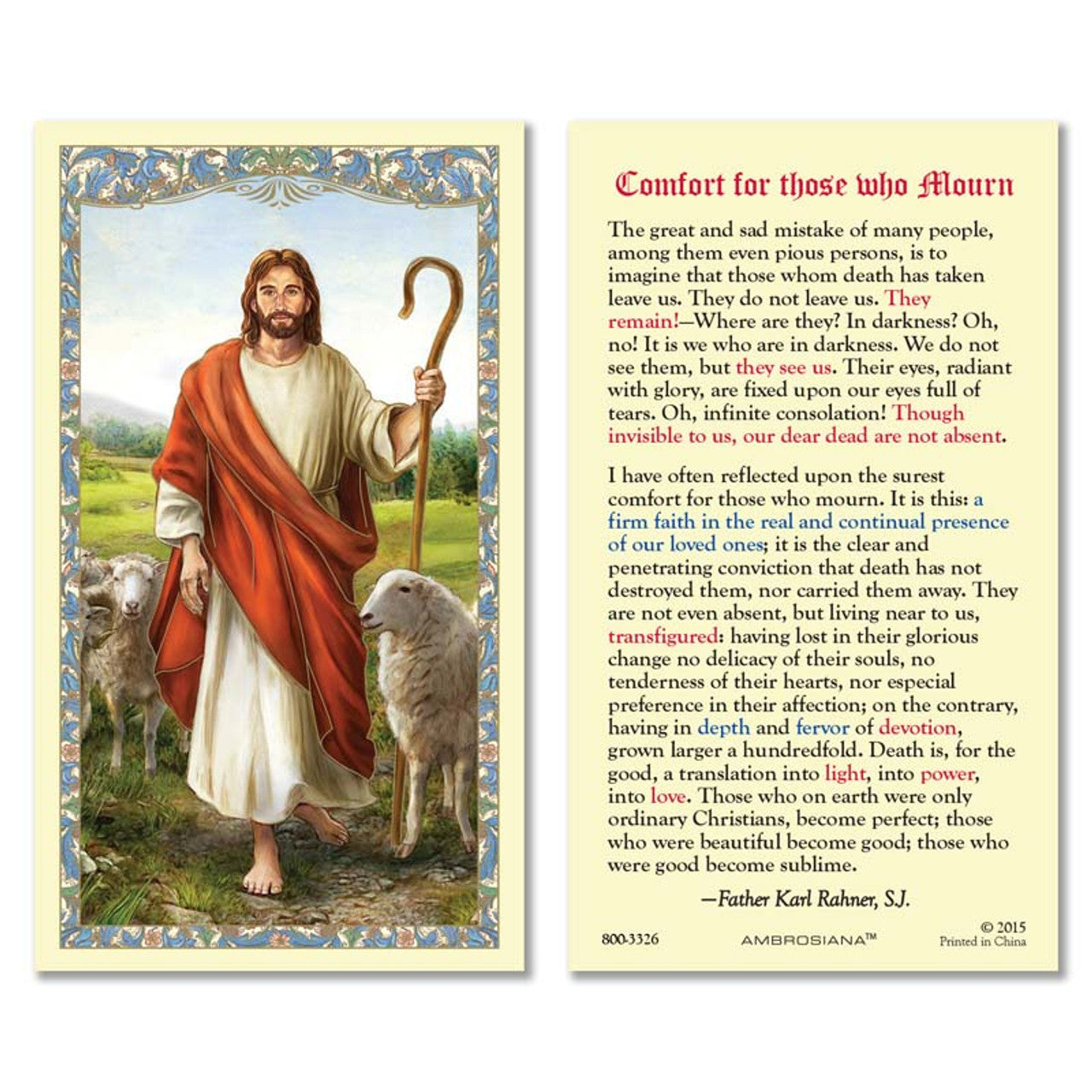 Christ the Good Shepherd - Comfort for Those Who Mourn Laminated Holy Card - 25/pk