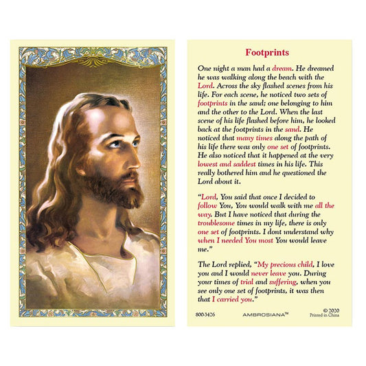 Head of Christ - Footprints Laminated Holy Card - 25/pk