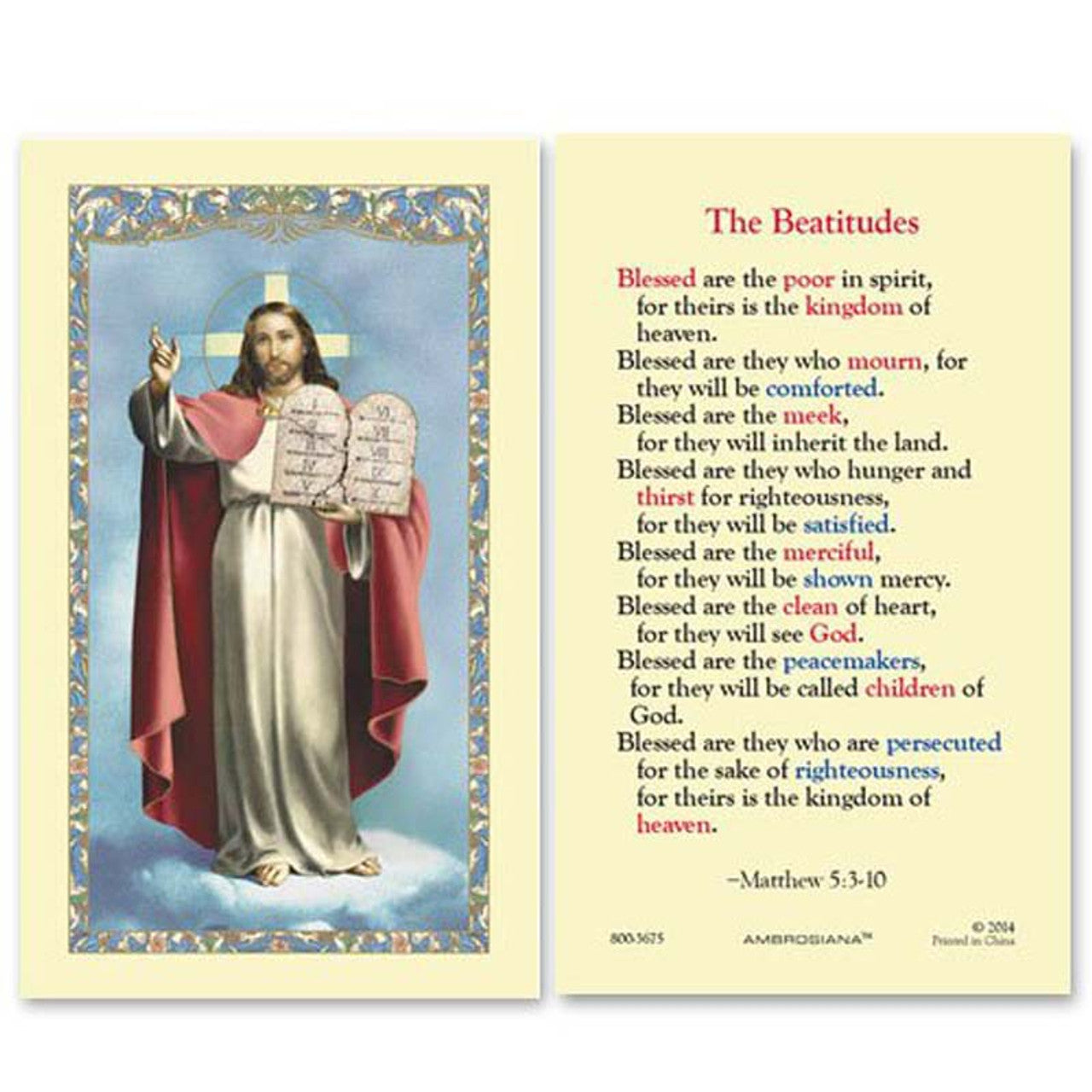 The Beatitudes Laminated Holy Card - 25/pk