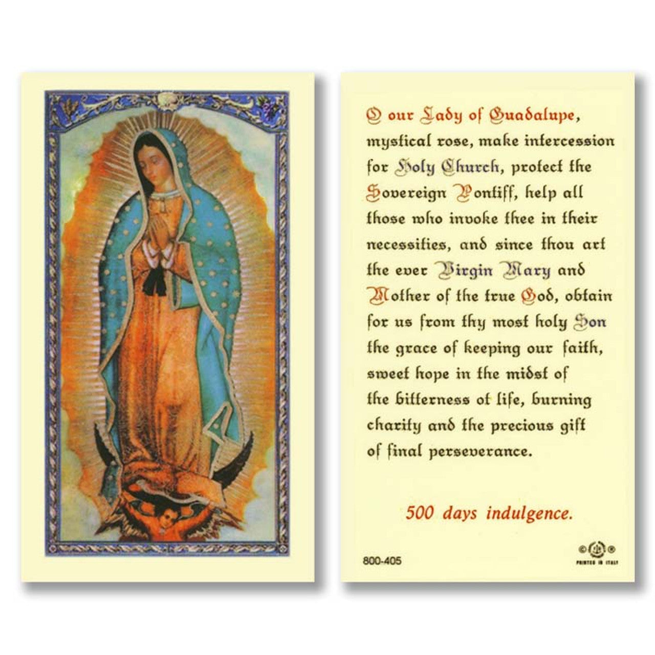 Prayer to Our Lady of Guadalupe Laminated Holy Card - 25/pk