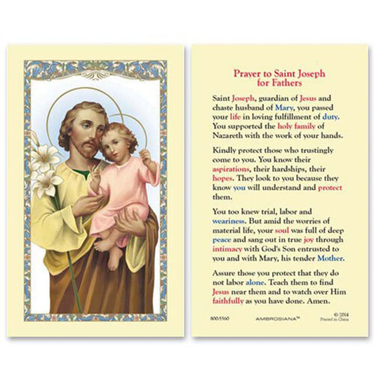 Saint Joseph and Child (Prayer to Saint Joseph For Fathers) Laminated Holy Card - 25/pk