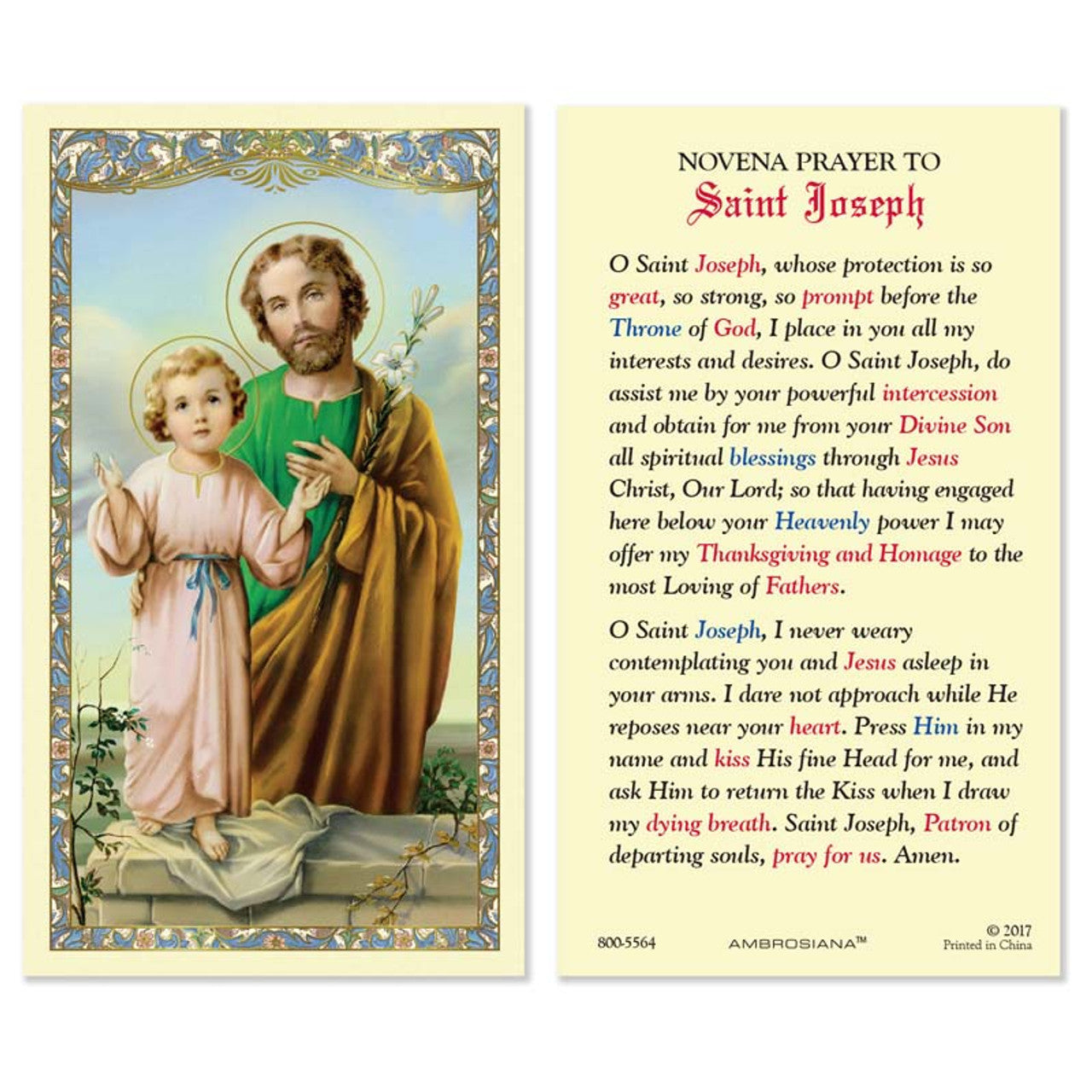 Saint Joseph and Child Laminated Holy Card - 25/pk