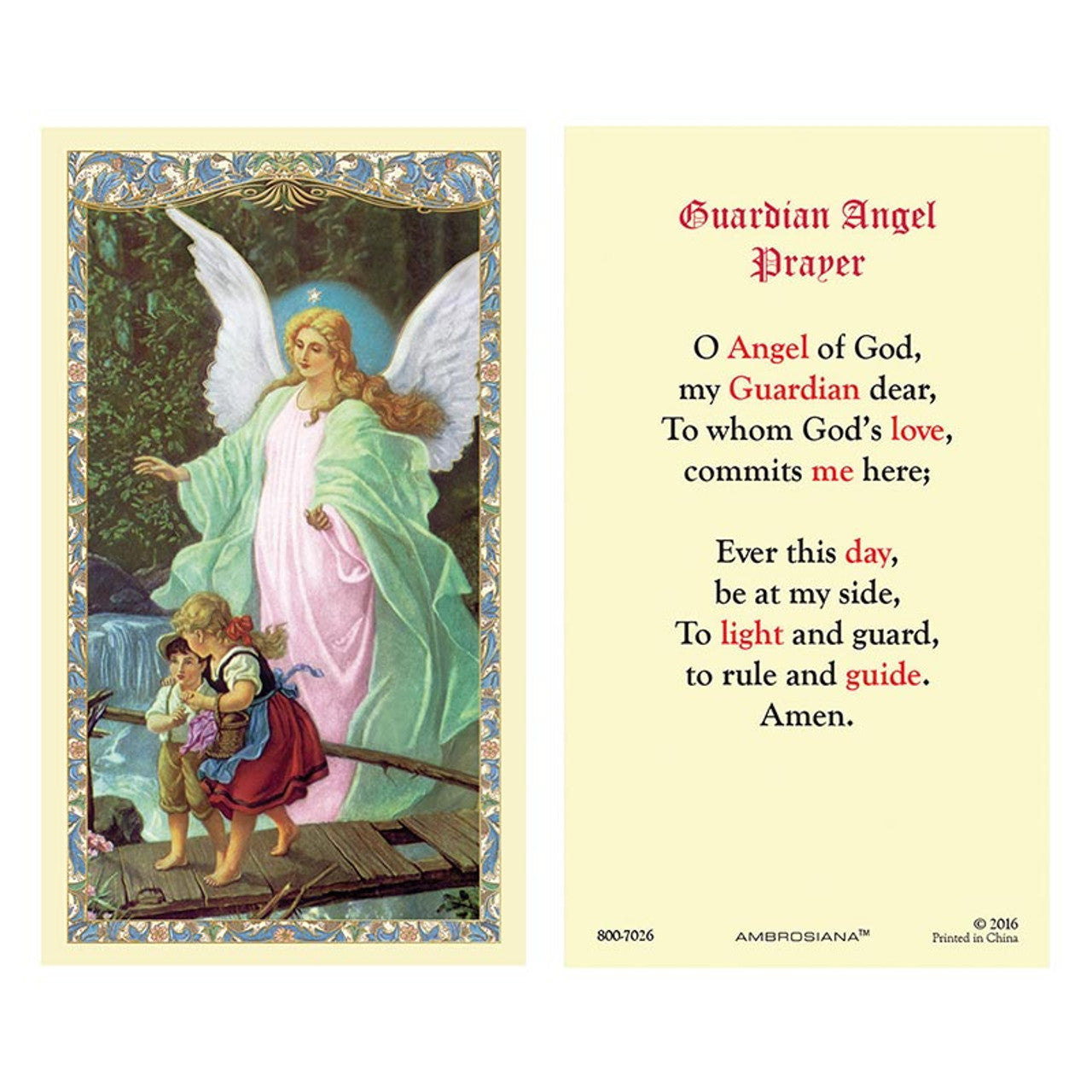 Guardian Angel Crossing Bridge Laminated Holy Card - 25/pk