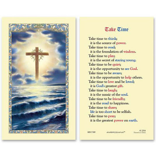 Cross on the Ocean (Take Time) Laminated Holy Card - 25/pk