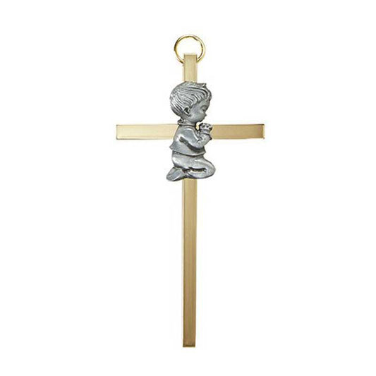 4.25" H Brass Cross with Emblem - Baby Boy