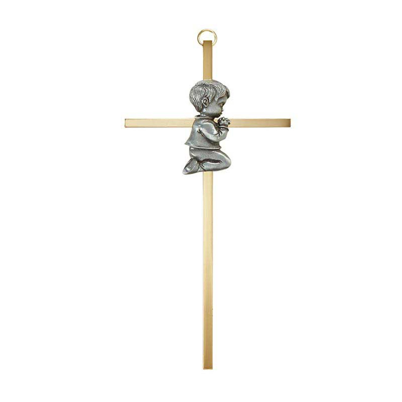 7" H Brass Cross with Emblem - Baby Boy