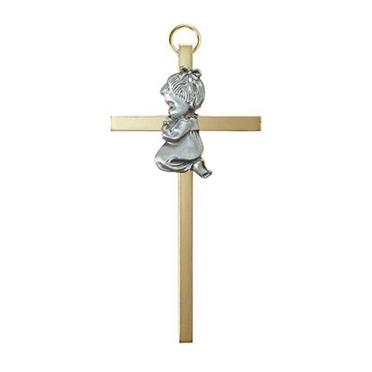 4.25" H Brass Cross with Emblem - Baby Girl