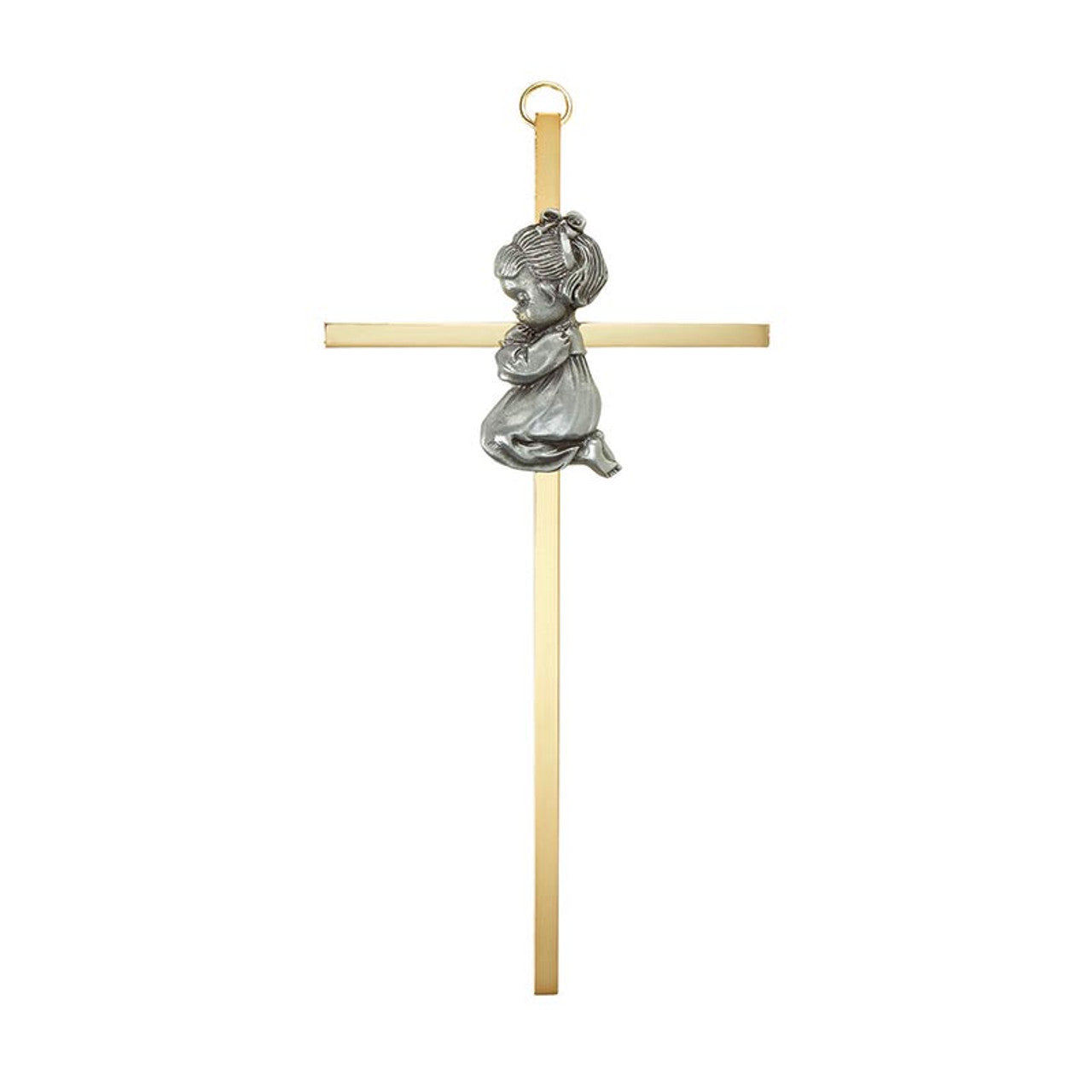 7" H Brass Cross with Emblem - Baby Girl