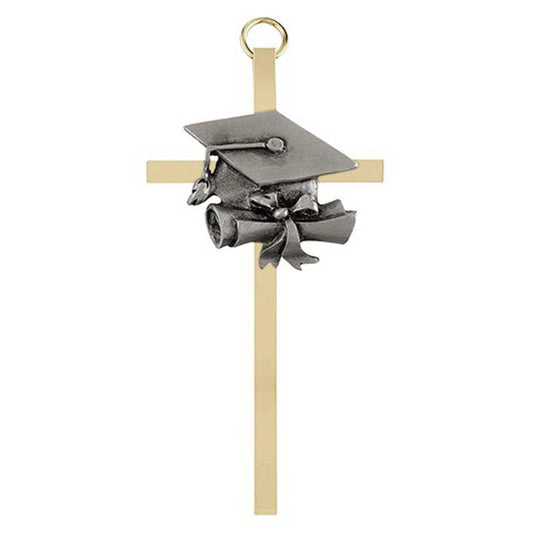 4.25" H Brass Cross with Emblem - Graduation