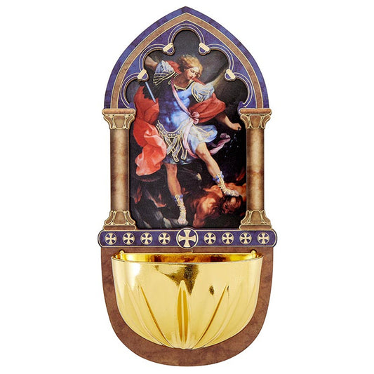 Lasered Wood Holy Water Font - Saint Michael