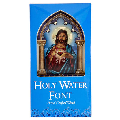 Lasered Wood Holy Water Font - Sacred Heart