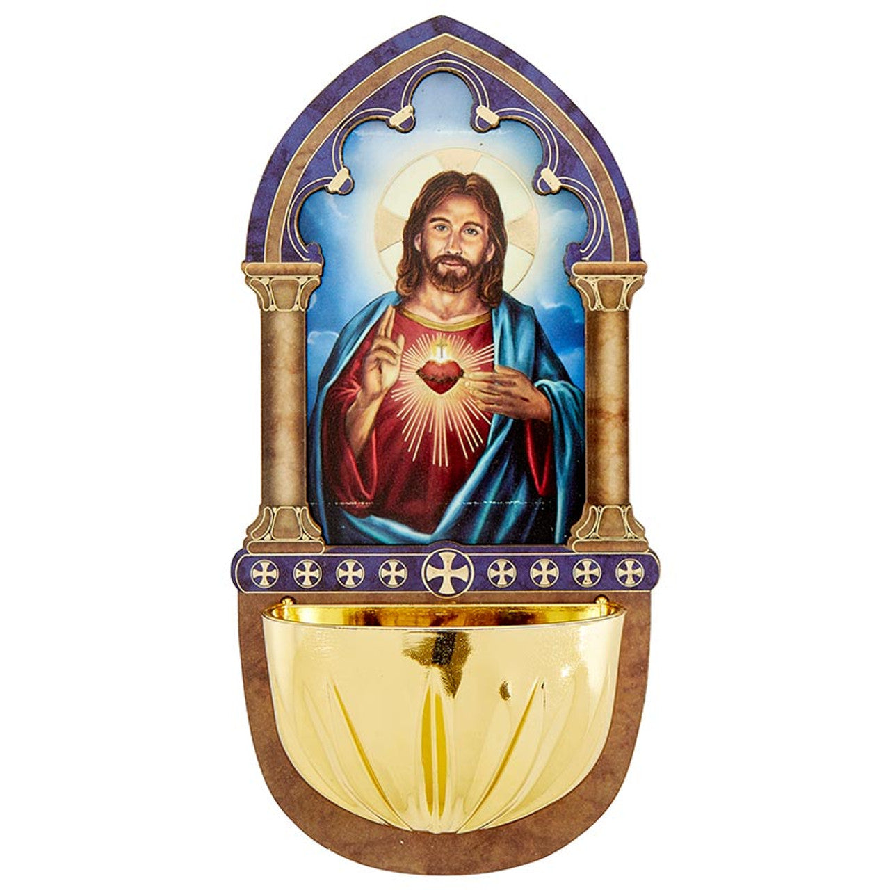 Lasered Wood Holy Water Font - Sacred Heart