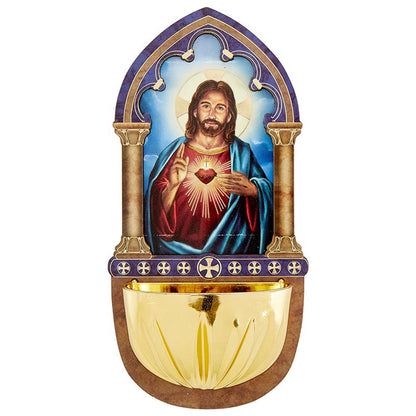 Lasered Wood Holy Water Font - Sacred Heart