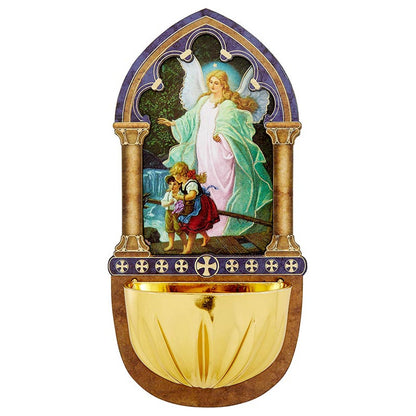 Lasered Wood Holy Water Font - Guardian Angel