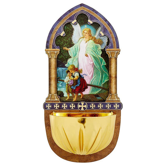 Lasered Wood Holy Water Font - Guardian Angel