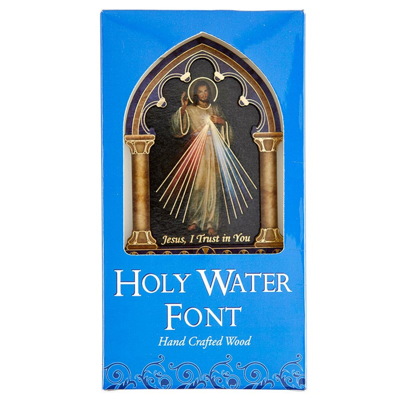 Lasered Wood Holy Water Font - Divine Mercy