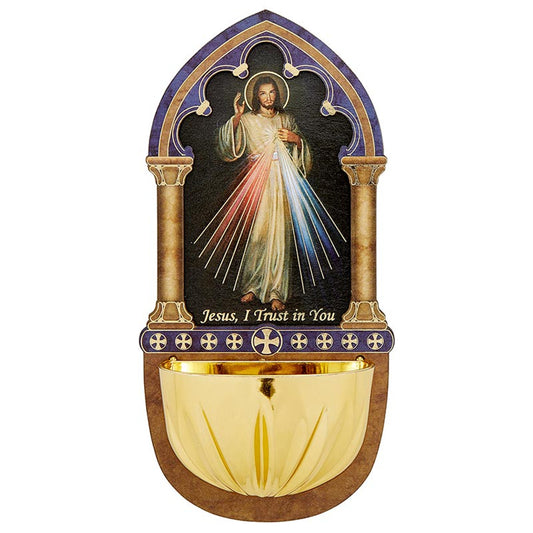 Lasered Wood Holy Water Font - Divine Mercy