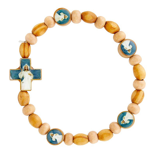 Divine Mercy Wood Bead Bracelet