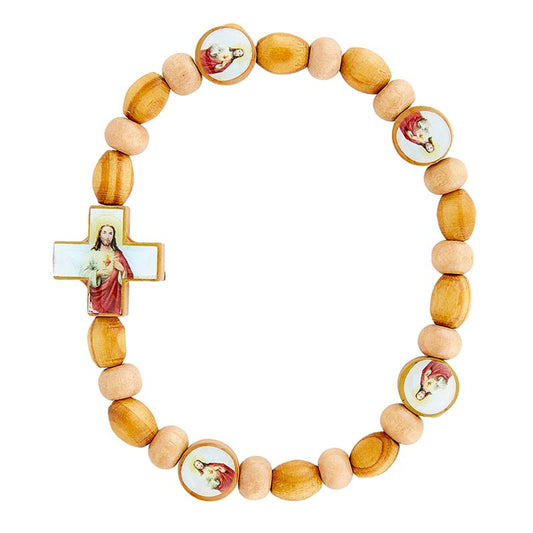 Sacred Heart Wood Bead Bracelet