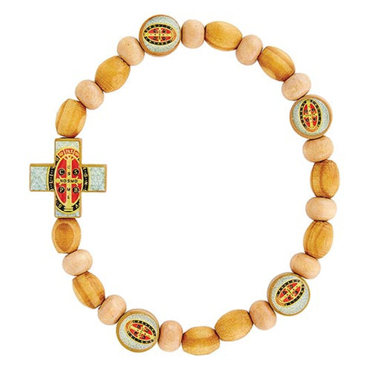 Saint Benedict Wood Bead Bracelet