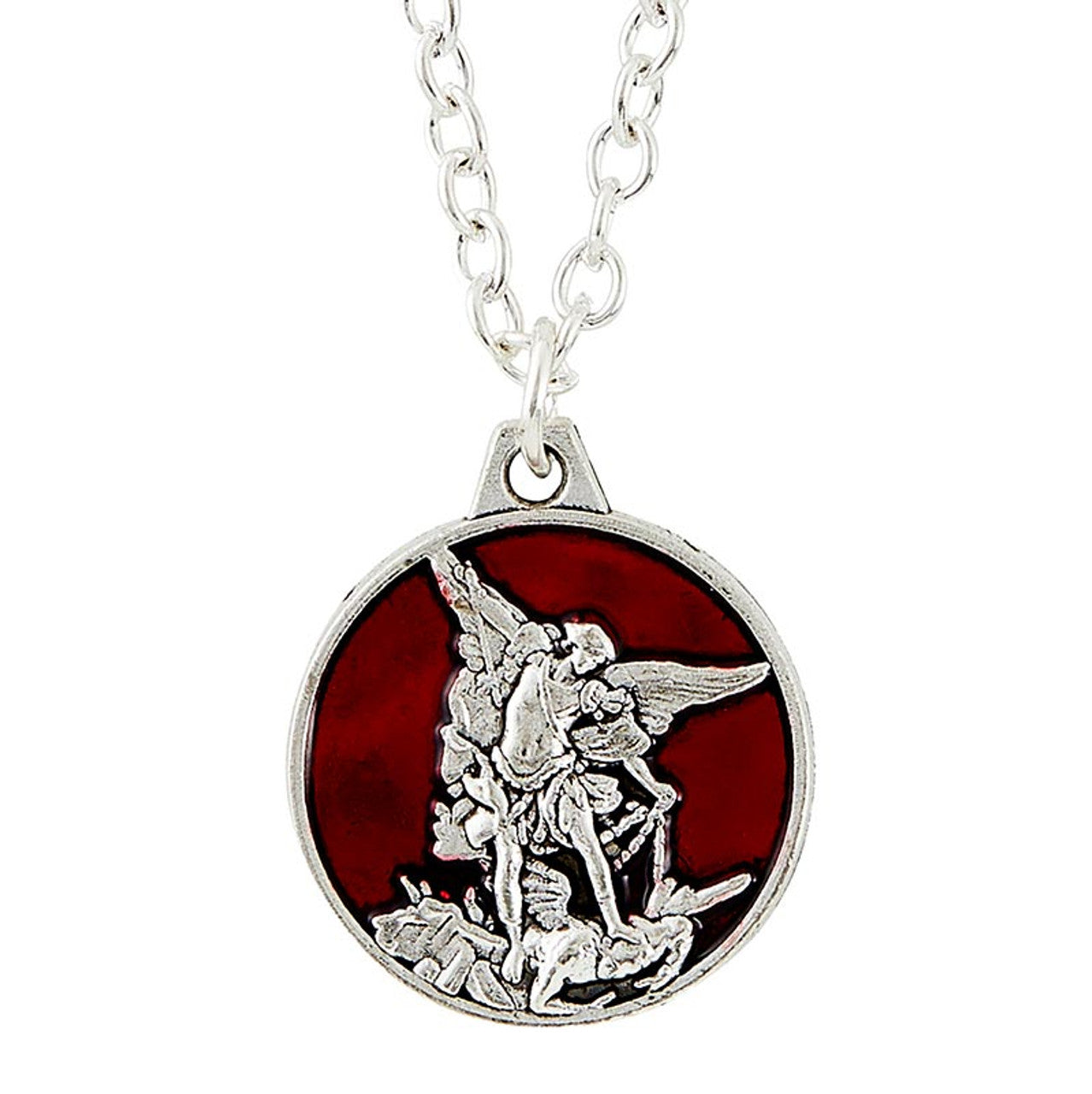 Saint Michael Necklace - Red Enamel